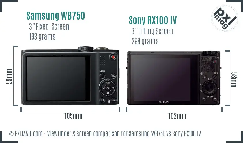 Samsung WB750 vs Sony RX100 IV Screen and Viewfinder comparison