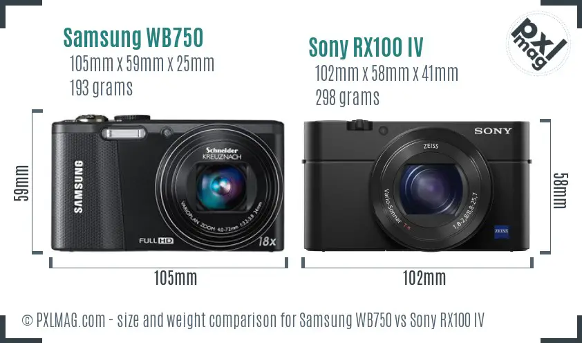 Samsung WB750 vs Sony RX100 IV size comparison