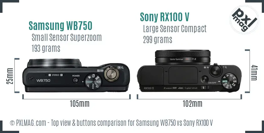 Samsung WB750 vs Sony RX100 V top view buttons comparison