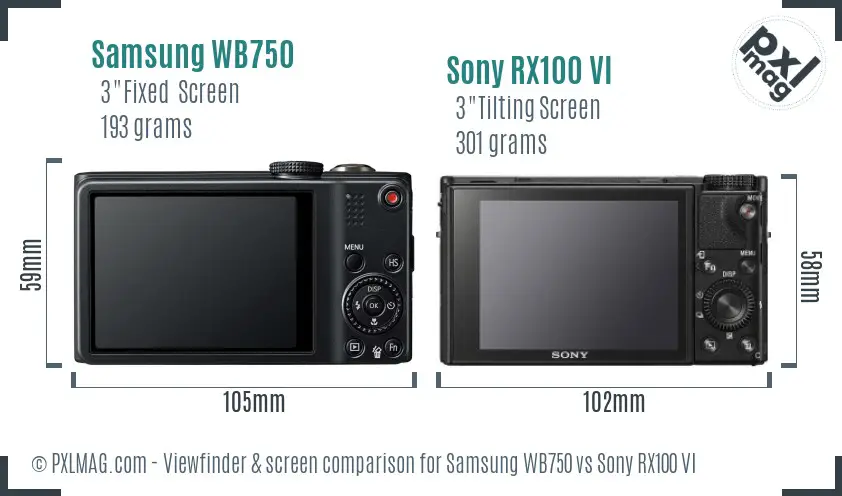 Samsung WB750 vs Sony RX100 VI Screen and Viewfinder comparison