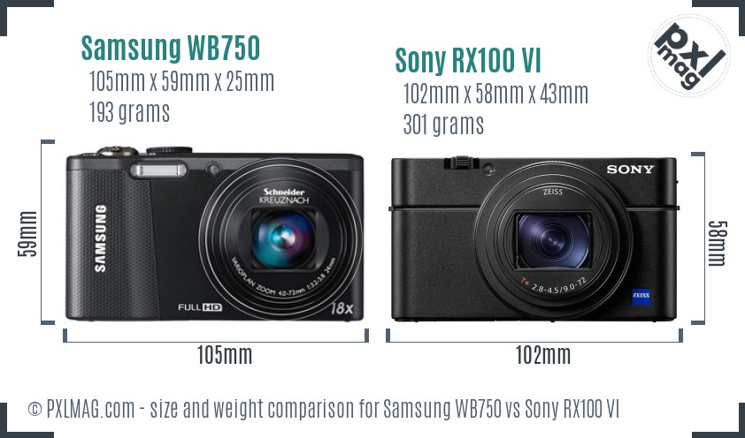 Samsung WB750 vs Sony RX100 VI size comparison