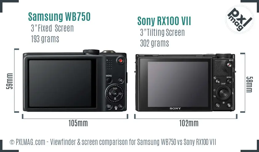 Samsung WB750 vs Sony RX100 VII Screen and Viewfinder comparison