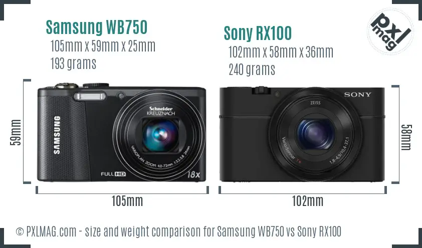 Samsung WB750 vs Sony RX100 size comparison Samsung WB750 vs Sony RX100 size comparison