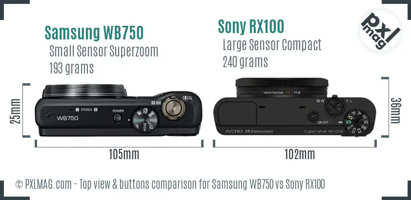 Samsung WB750 vs Sony RX100 top view buttons comparison Samsung WB750 vs Sony RX100 top view buttons comparison
