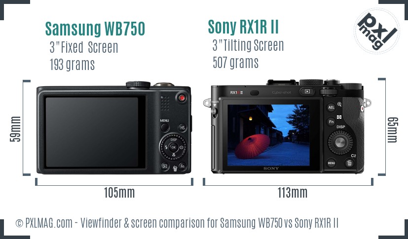 Samsung WB750 vs Sony RX1R II Screen and Viewfinder comparison