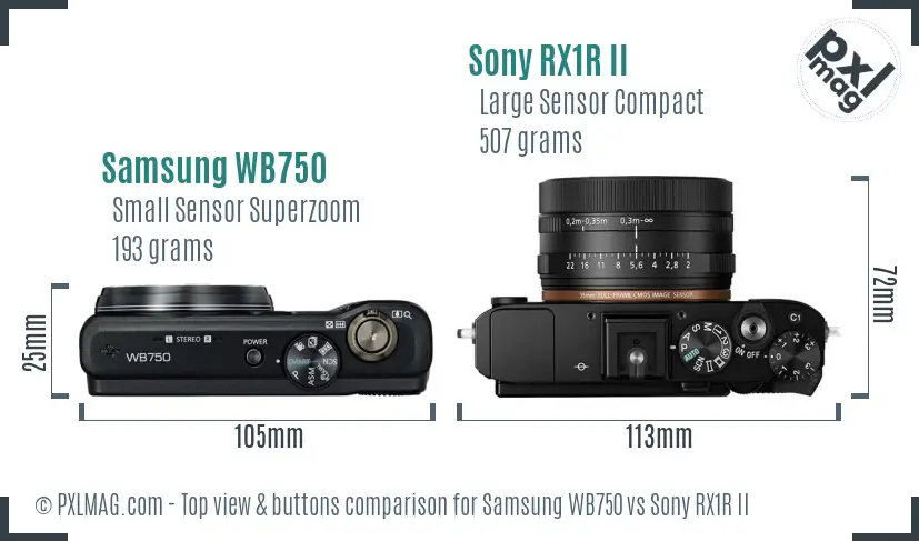 Samsung WB750 vs Sony RX1R II top view buttons comparison