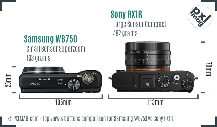 Samsung WB750 vs Sony RX1R top view buttons comparison