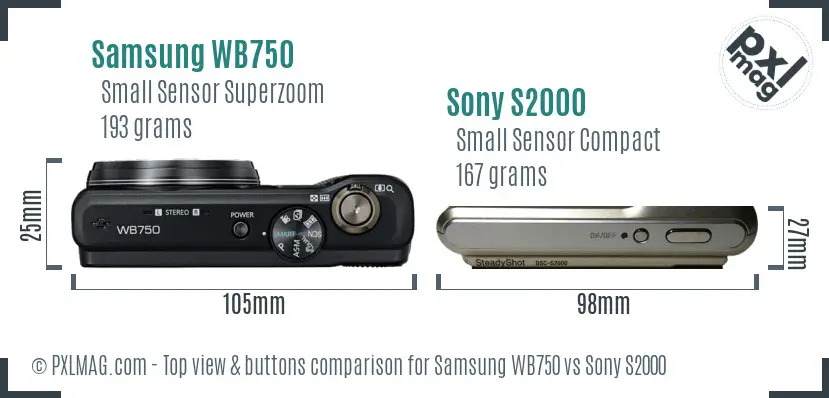 Samsung WB750 vs Sony S2000 top view buttons comparison