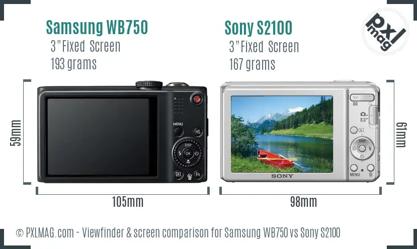 Samsung WB750 vs Sony S2100 Screen and Viewfinder comparison