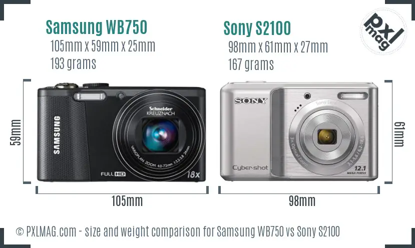 Samsung WB750 vs Sony S2100 size comparison