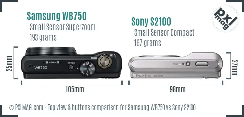 Samsung WB750 vs Sony S2100 top view buttons comparison