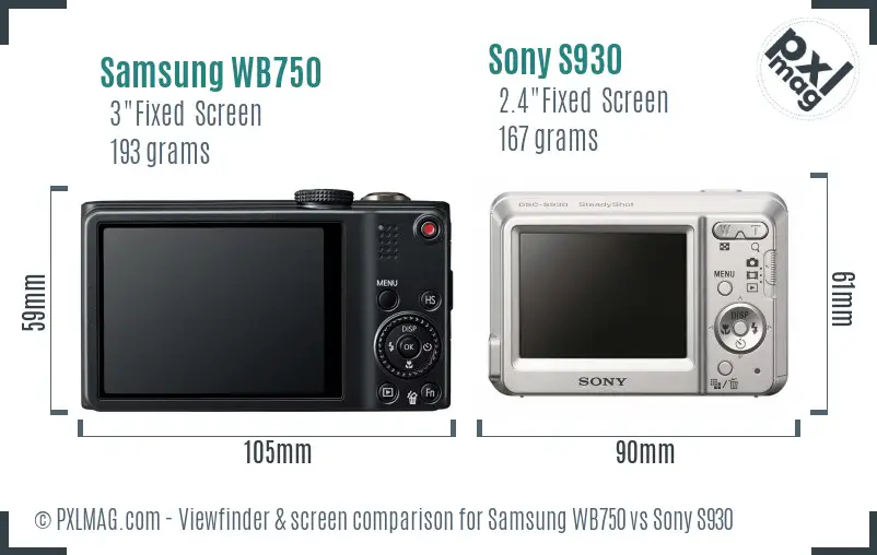 Samsung WB750 vs Sony S930 Screen and Viewfinder comparison