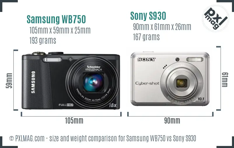 Samsung WB750 vs Sony S930 size comparison