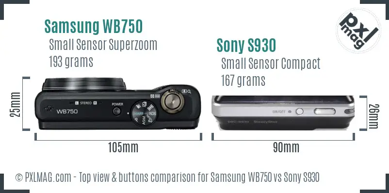 Samsung WB750 vs Sony S930 top view buttons comparison
