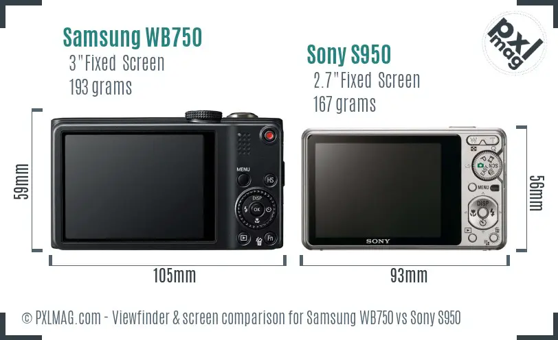 Samsung WB750 vs Sony S950 Screen and Viewfinder comparison