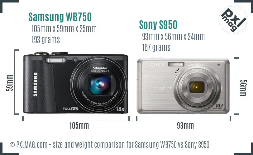 Samsung WB750 vs Sony S950 size comparison