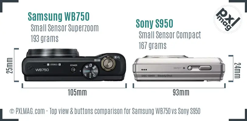 Samsung WB750 vs Sony S950 top view buttons comparison