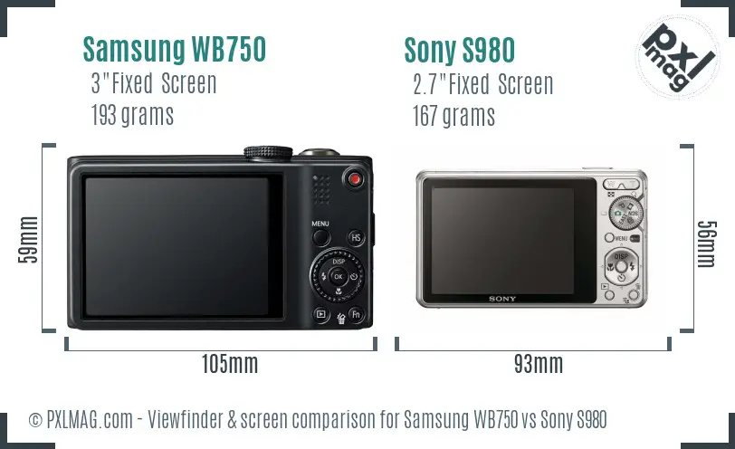 Samsung WB750 vs Sony S980 Screen and Viewfinder comparison