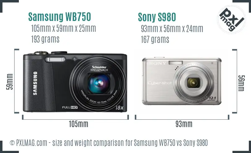 Samsung WB750 vs Sony S980 size comparison