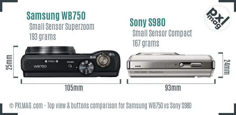 Samsung WB750 vs Sony S980 top view buttons comparison