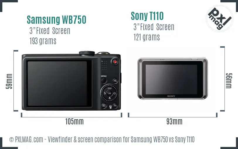Samsung WB750 vs Sony T110 Screen and Viewfinder comparison