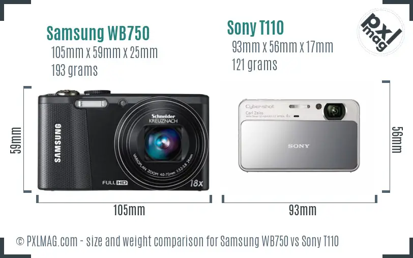 Samsung WB750 vs Sony T110 size comparison