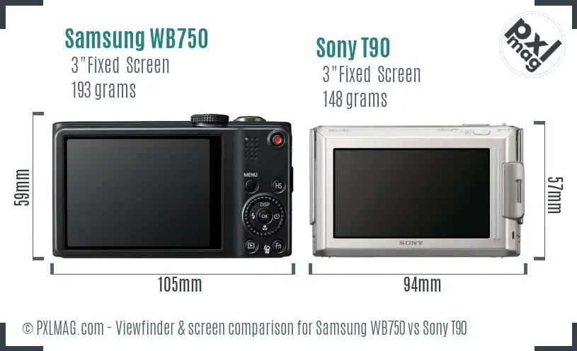 Samsung WB750 vs Sony T90 Screen and Viewfinder comparison