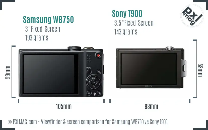 Samsung WB750 vs Sony T900 Screen and Viewfinder comparison