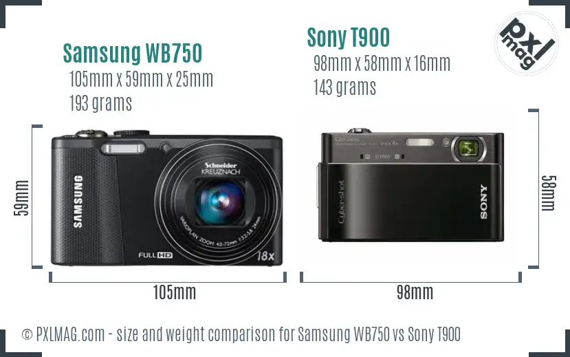 Samsung WB750 vs Sony T900 size comparison