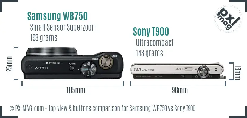 Samsung WB750 vs Sony T900 top view buttons comparison