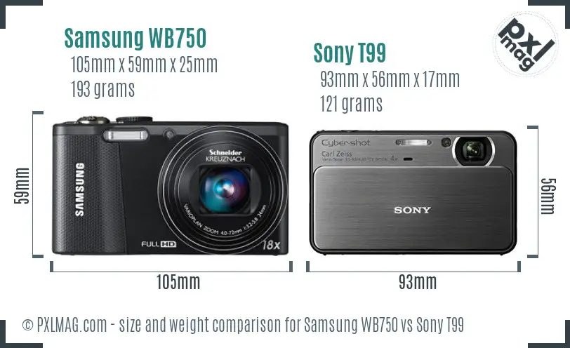 Samsung WB750 vs Sony T99 size comparison