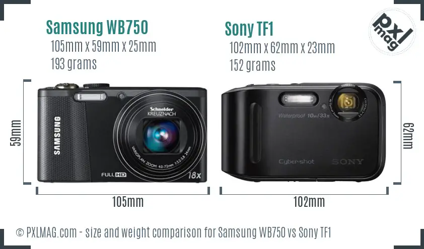 Samsung WB750 vs Sony TF1 size comparison