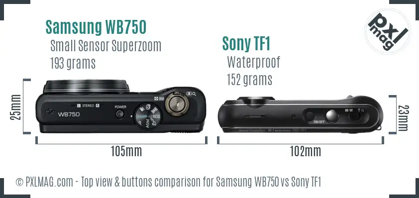 Samsung WB750 vs Sony TF1 top view buttons comparison