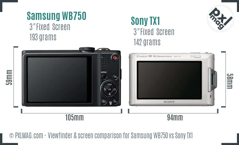 Samsung WB750 vs Sony TX1 Screen and Viewfinder comparison