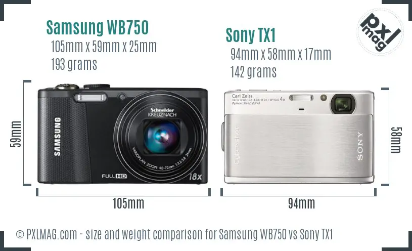 Samsung WB750 vs Sony TX1 size comparison