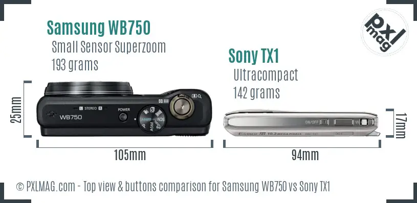 Samsung WB750 vs Sony TX1 top view buttons comparison