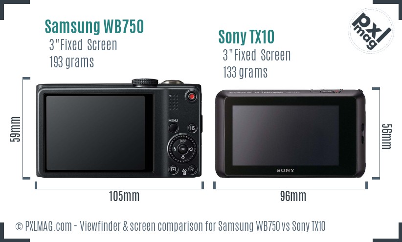 Samsung WB750 vs Sony TX10 Screen and Viewfinder comparison