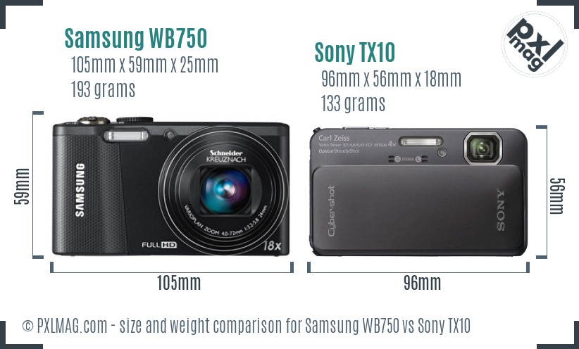 Samsung WB750 vs Sony TX10 size comparison