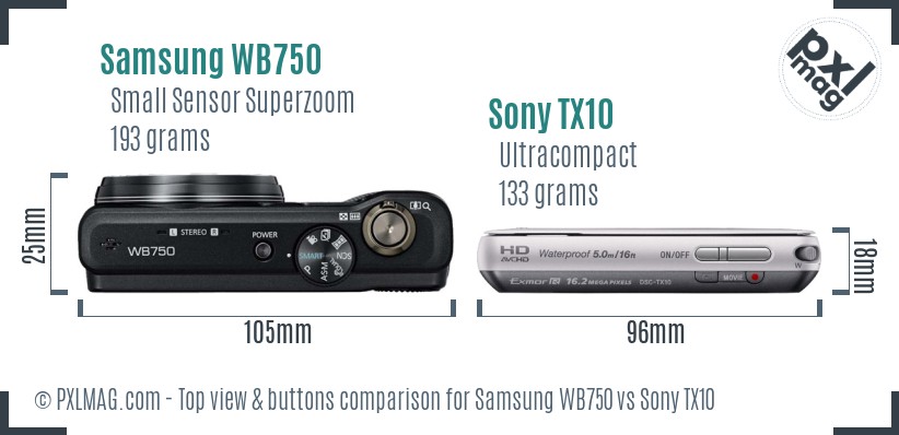 Samsung WB750 vs Sony TX10 top view buttons comparison