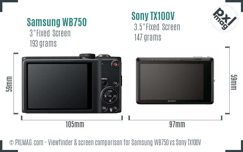 Samsung WB750 vs Sony TX100V Screen and Viewfinder comparison