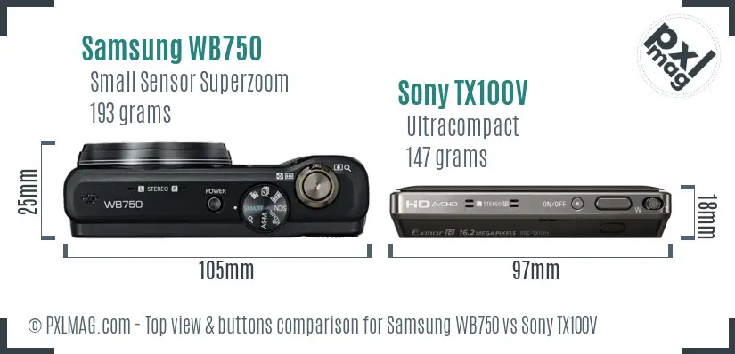 Samsung WB750 vs Sony TX100V top view buttons comparison