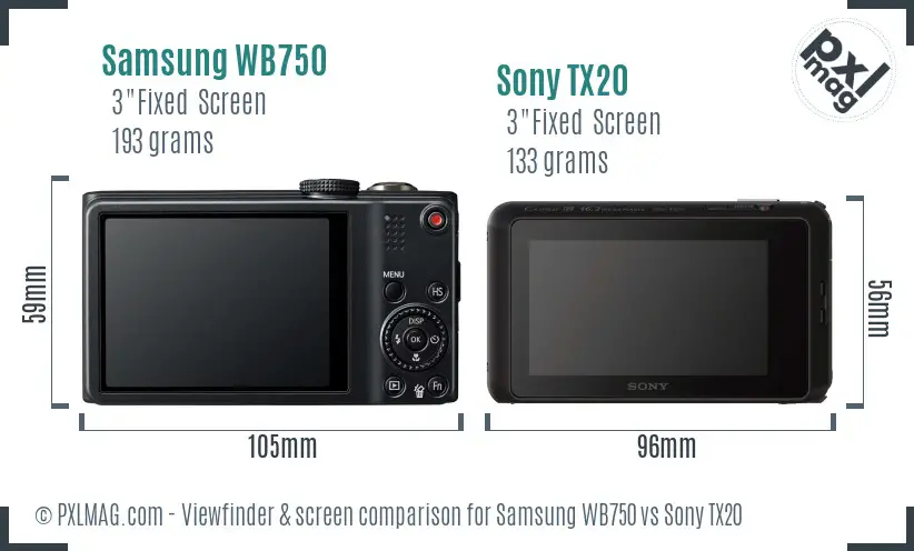 Samsung WB750 vs Sony TX20 Screen and Viewfinder comparison