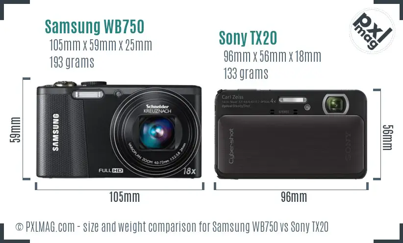 Samsung WB750 vs Sony TX20 size comparison