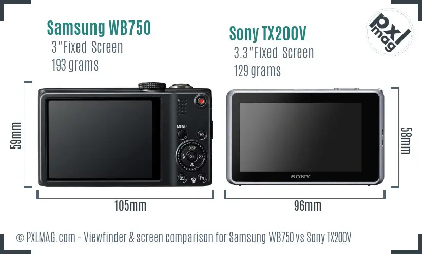 Samsung WB750 vs Sony TX200V Screen and Viewfinder comparison