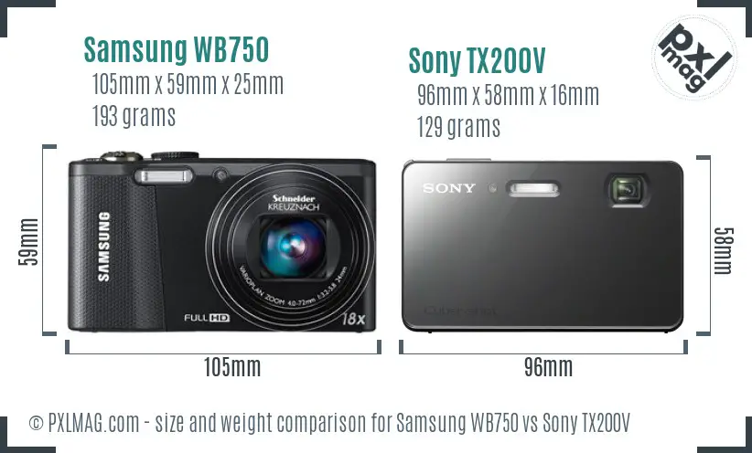 Samsung WB750 vs Sony TX200V size comparison