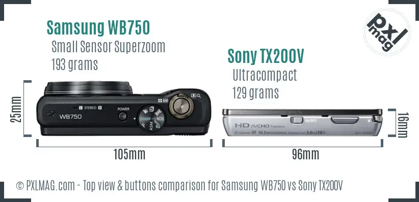 Samsung WB750 vs Sony TX200V top view buttons comparison