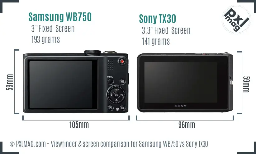 Samsung WB750 vs Sony TX30 Screen and Viewfinder comparison