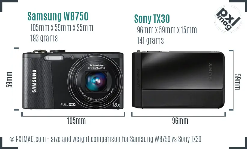 Samsung WB750 vs Sony TX30 size comparison