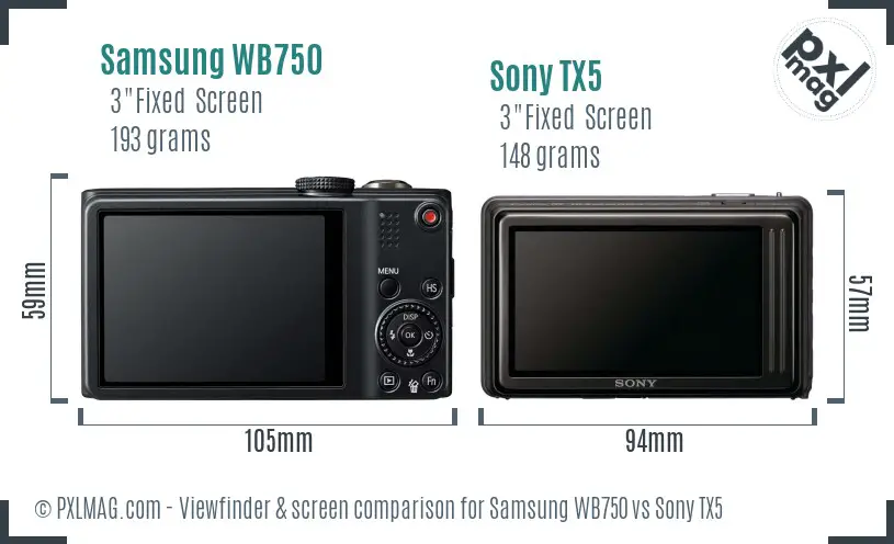 Samsung WB750 vs Sony TX5 Screen and Viewfinder comparison