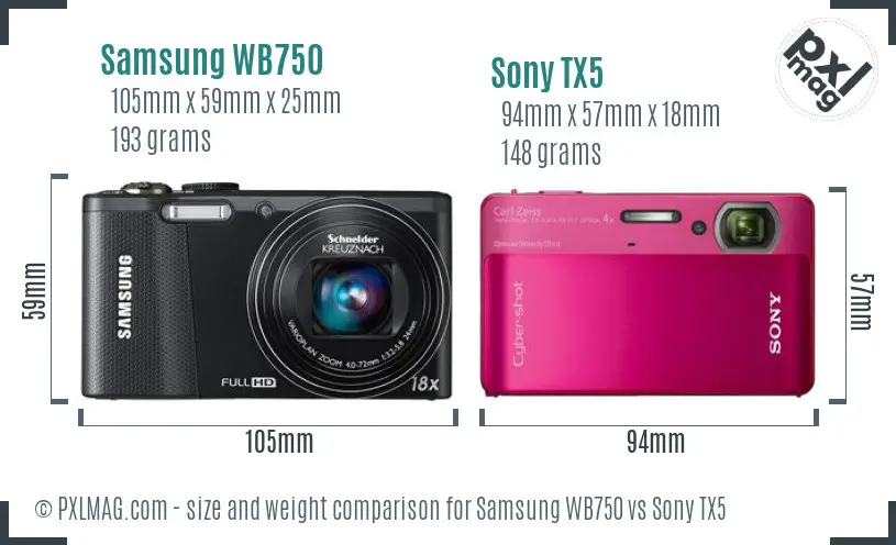 Samsung WB750 vs Sony TX5 size comparison